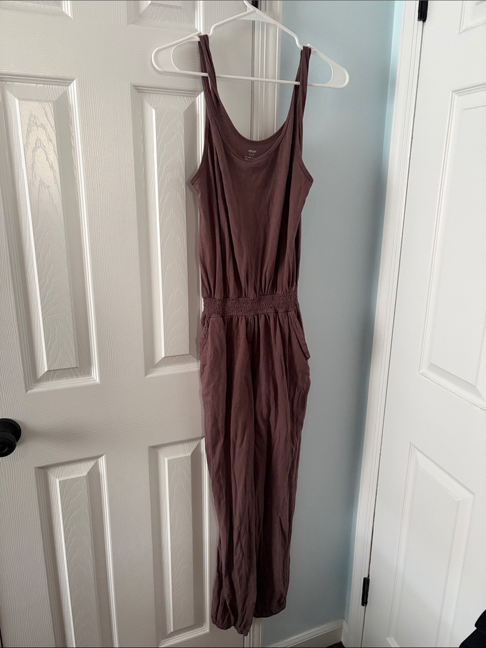 Aerie Mauve Brown Smocked Waist Jumpsuit S/P Small Petite